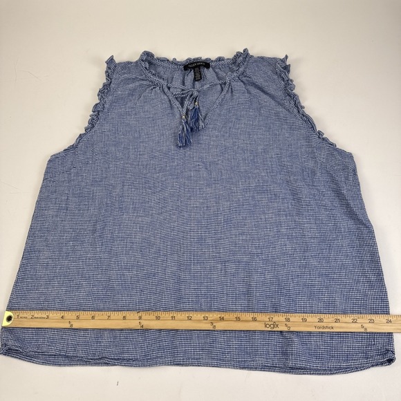 Ellen Tracy Blouse Women's XL Blue & White Gingham Top Linen Blend Sleeveless - Picture 7 of 10